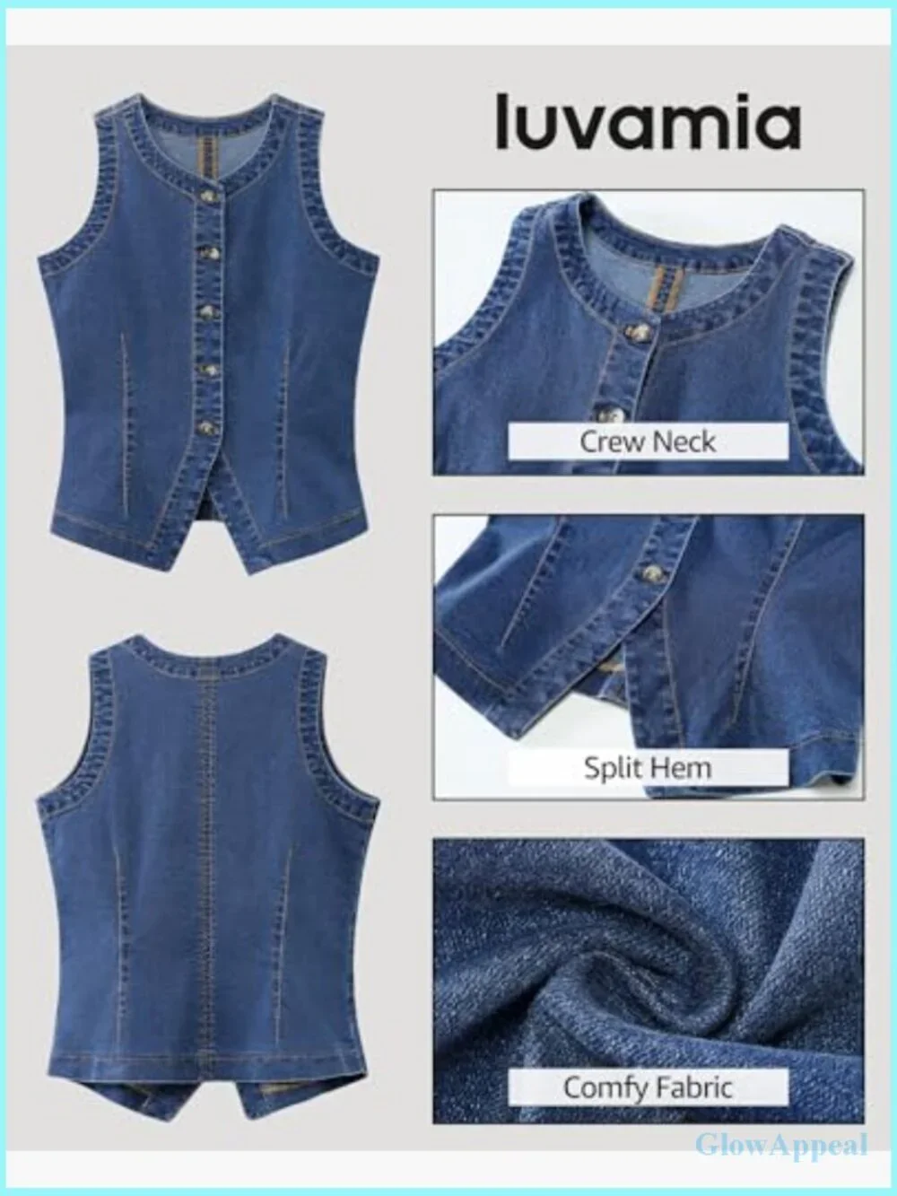 Sleeveless Stretchy Jean Vest Top Button Down Crewneck Casual Western Waistcoat